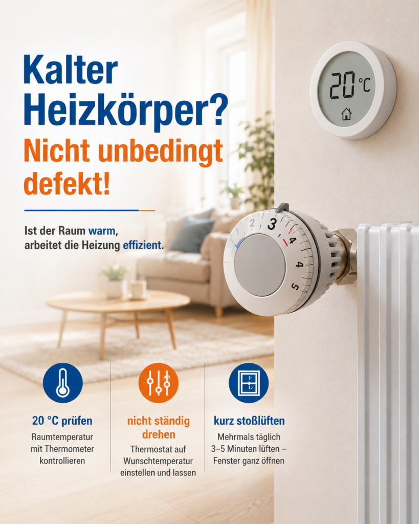 Ein kalter Heizkörper ist nicht unbedingt defekt. Ist der raum warm, arbeitet die Heizung effizient.